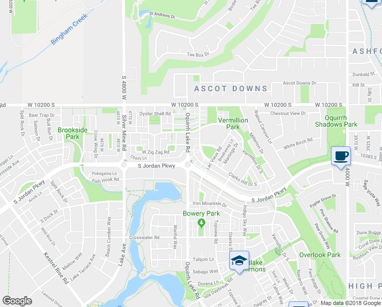 map of restaurants, bars, coffee shops, grocery stores, and more near 10367 South Oquirrh Lake Road in South Jordan