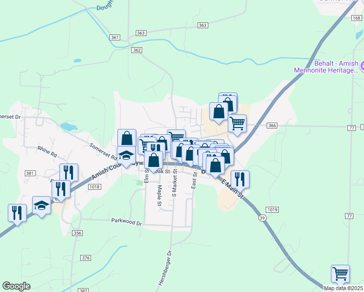 map of restaurants, bars, coffee shops, grocery stores, and more near 5589 Dryer Street in Millersburg