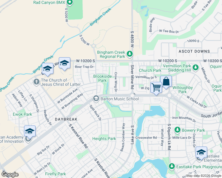 map of restaurants, bars, coffee shops, grocery stores, and more near 10371 Fish Hook Road in South Jordan