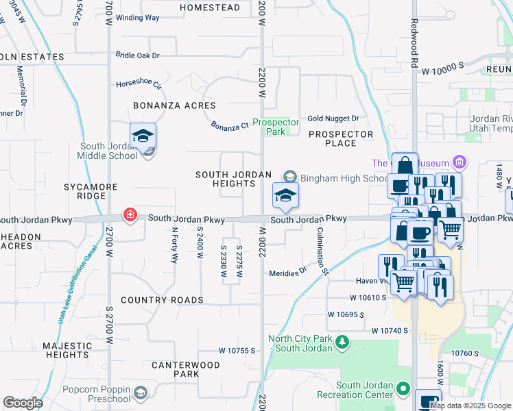 map of restaurants, bars, coffee shops, grocery stores, and more near 10366 2200 West in South Jordan