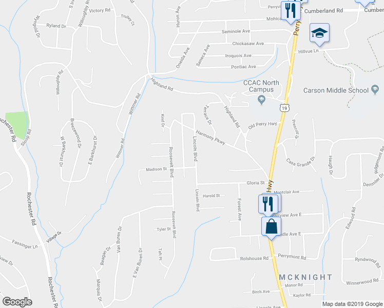 map of restaurants, bars, coffee shops, grocery stores, and more near 8751 Lincoln Boulevard in Pittsburgh