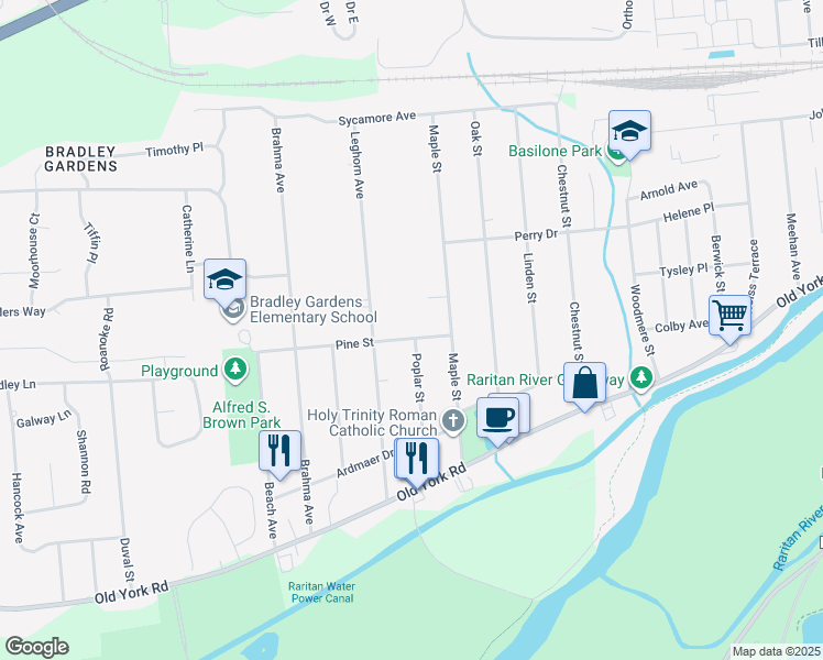 map of restaurants, bars, coffee shops, grocery stores, and more near 80 Pine Street in Bridgewater