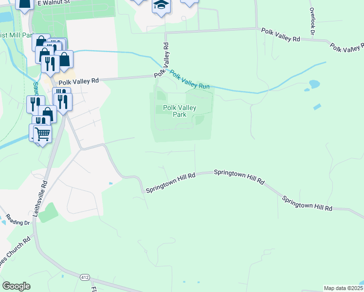 map of restaurants, bars, coffee shops, grocery stores, and more near 2089 Dolores Lane in Hellertown