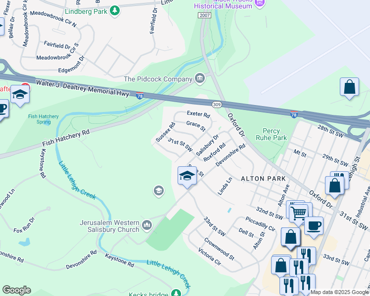 map of restaurants, bars, coffee shops, grocery stores, and more near 3103 Essex Road in Allentown