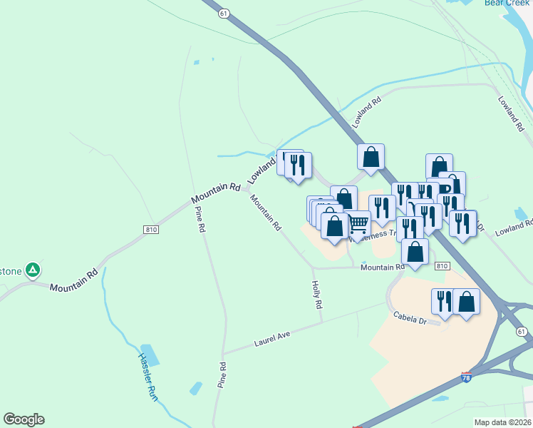map of restaurants, bars, coffee shops, grocery stores, and more near 1850 Mountain Road in Hamburg