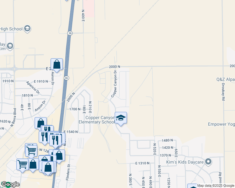 map of restaurants, bars, coffee shops, grocery stores, and more near 1807 Copper Canyon Drive in Tooele