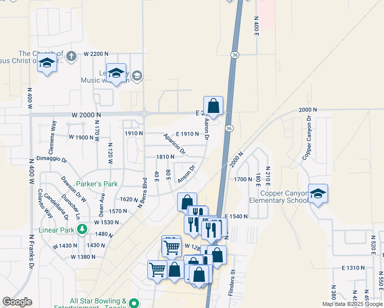 map of restaurants, bars, coffee shops, grocery stores, and more near 161 Aparicio Drive in Tooele