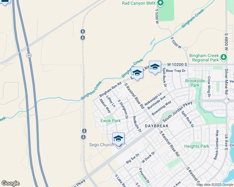 map of restaurants, bars, coffee shops, grocery stores, and more near 10367 South Sturgeon Drive in South Jordan