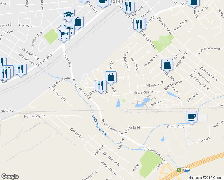 map of restaurants, bars, coffee shops, grocery stores, and more near 12 Forest Drive in Piscataway