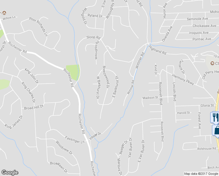 map of restaurants, bars, coffee shops, grocery stores, and more near 8685 Breezewood Drive in Pittsburgh