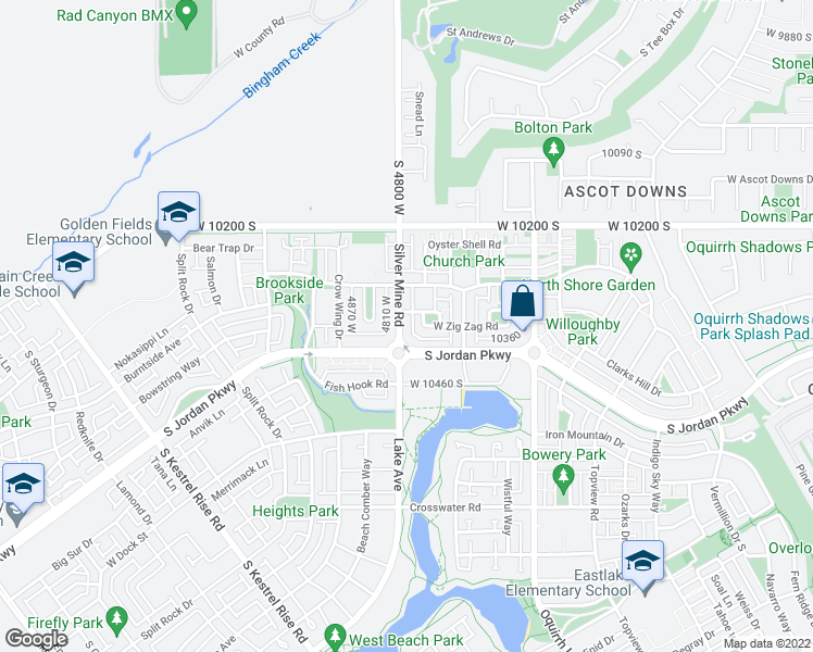 map of restaurants, bars, coffee shops, grocery stores, and more near 10363 Silver Mine Road in South Jordan