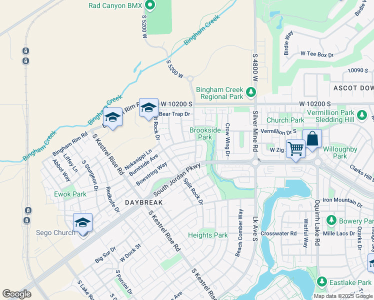 map of restaurants, bars, coffee shops, grocery stores, and more near 5034 Bowstring Way in South Jordan