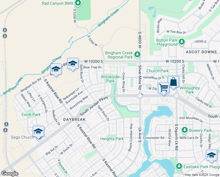 map of restaurants, bars, coffee shops, grocery stores, and more near 10361 South Otter Trail Drive in South Jordan