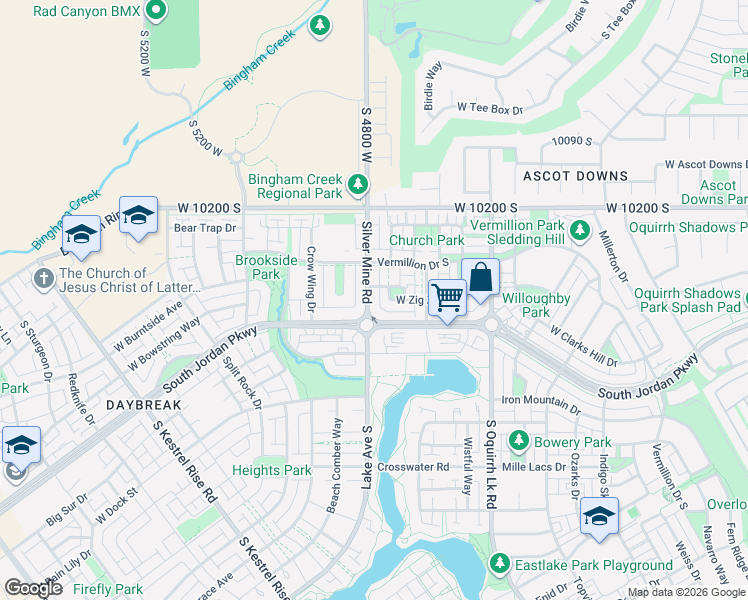 map of restaurants, bars, coffee shops, grocery stores, and more near 10363 Silver Mine Road in South Jordan