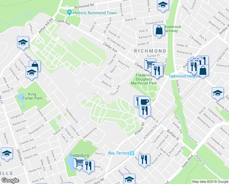 map of restaurants, bars, coffee shops, grocery stores, and more near 131 Corona Avenue in Staten Island