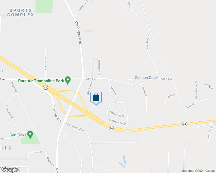 map of restaurants, bars, coffee shops, grocery stores, and more near 3030 Carson Drive in Redding