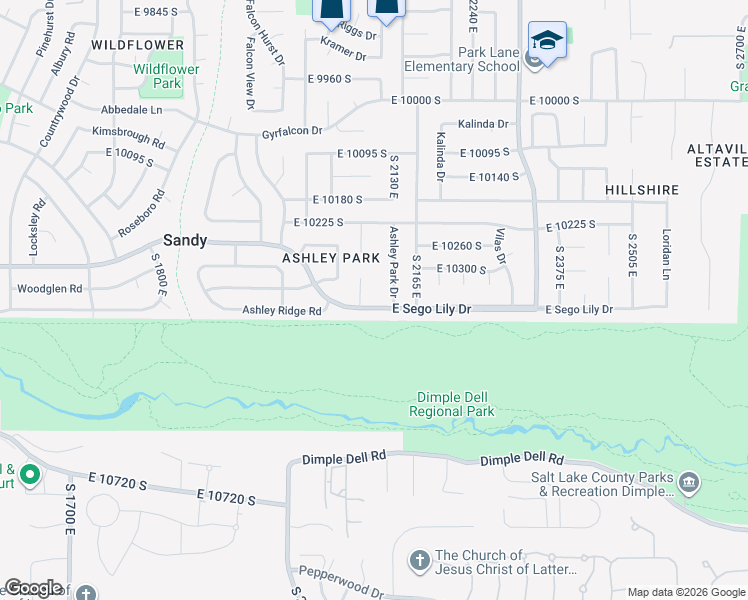map of restaurants, bars, coffee shops, grocery stores, and more near 2105 Sego Lily Drive in Sandy