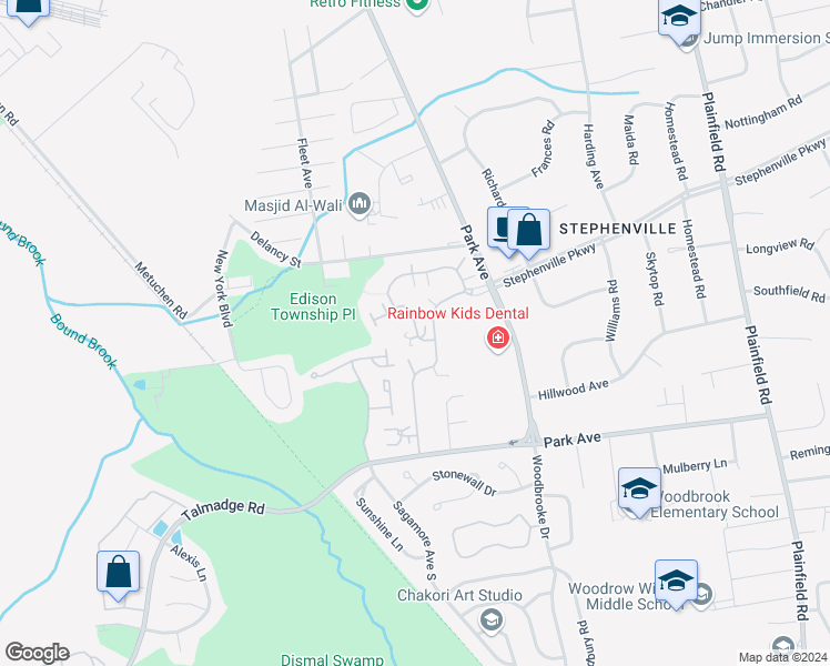map of restaurants, bars, coffee shops, grocery stores, and more near 61 Carriage Place in Edison