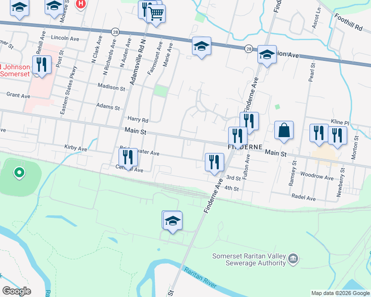 map of restaurants, bars, coffee shops, grocery stores, and more near 8 Shaw Avenue in Bridgewater