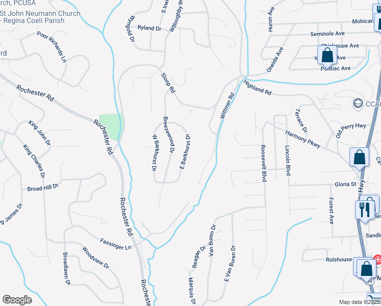 map of restaurants, bars, coffee shops, grocery stores, and more near 8623 East Barkhurst Drive in Pittsburgh