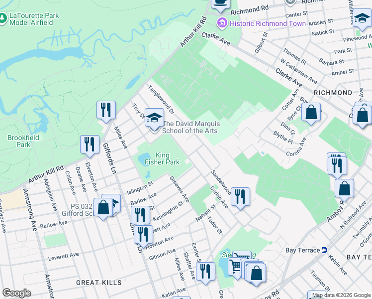 map of restaurants, bars, coffee shops, grocery stores, and more near 29 Country Woods Lane in Staten Island