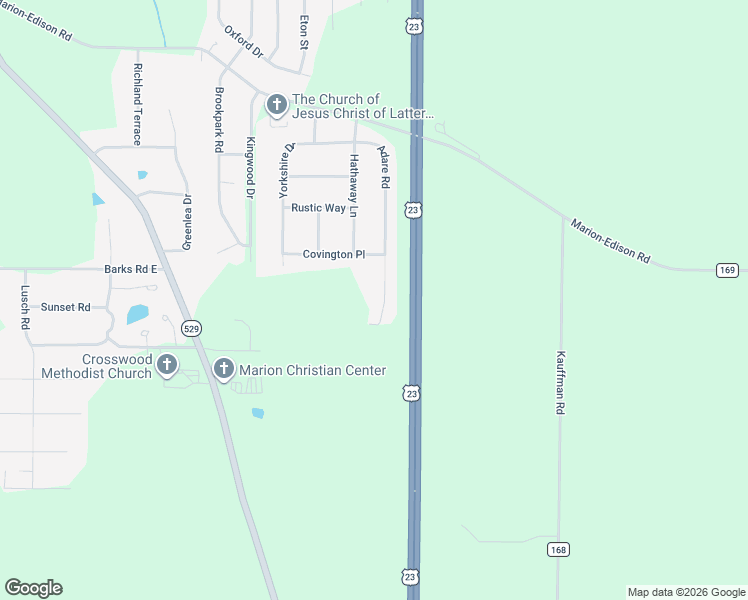 map of restaurants, bars, coffee shops, grocery stores, and more near 1297 Adare Road in Marion