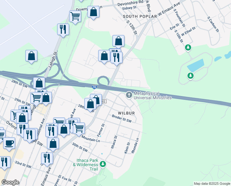 map of restaurants, bars, coffee shops, grocery stores, and more near 2417 26th Street Southwest in Allentown