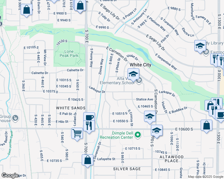 map of restaurants, bars, coffee shops, grocery stores, and more near 807 Larkspur Dr in Sandy