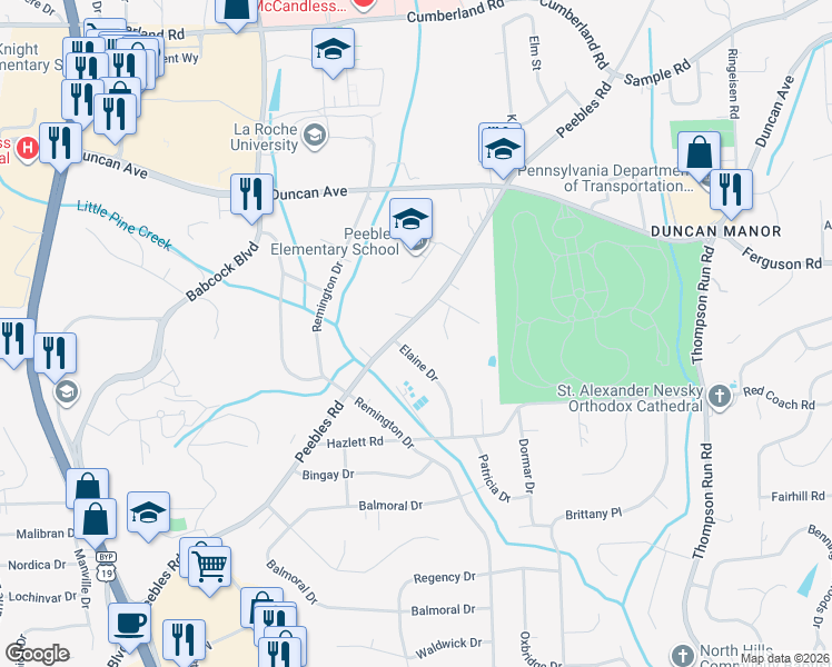 map of restaurants, bars, coffee shops, grocery stores, and more near 8468 Peebles Road in Pittsburgh