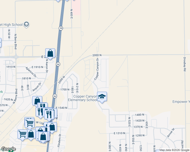 map of restaurants, bars, coffee shops, grocery stores, and more near 1822 North Blue Iris Avenue in Tooele
