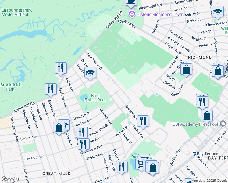 map of restaurants, bars, coffee shops, grocery stores, and more near 29 Country Woods Lane in Staten Island