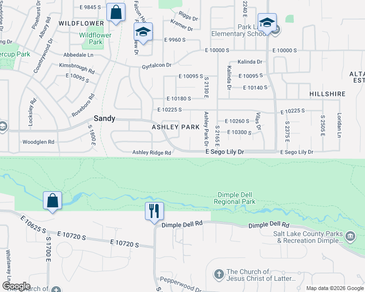 map of restaurants, bars, coffee shops, grocery stores, and more near 2053 East 10375 South in Sandy