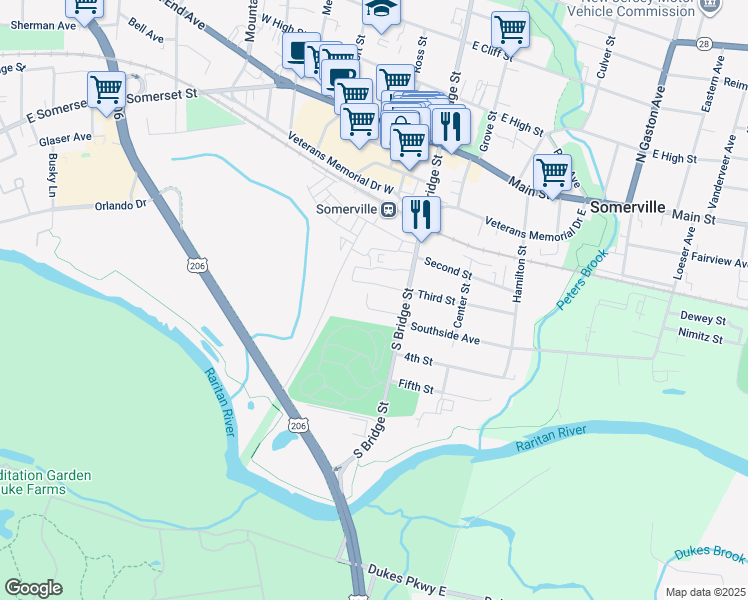 map of restaurants, bars, coffee shops, grocery stores, and more near 152 South Bridge Street in Somerville