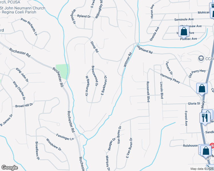 map of restaurants, bars, coffee shops, grocery stores, and more near 8623 East Barkhurst Drive in Pittsburgh