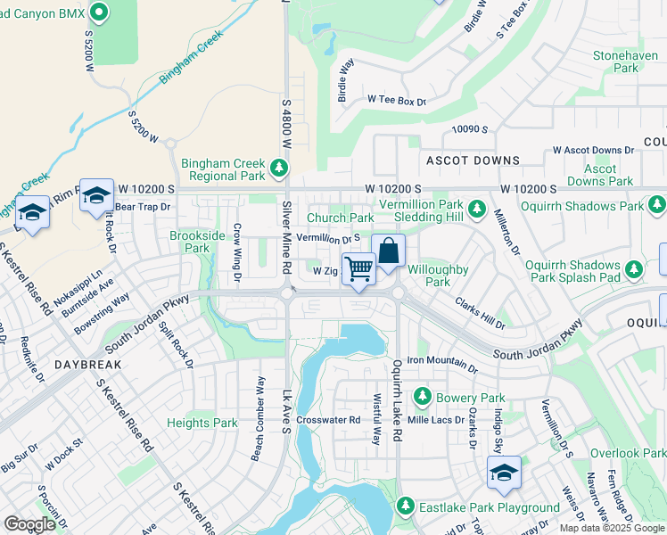 map of restaurants, bars, coffee shops, grocery stores, and more near 10358 Rubicon Road in South Jordan