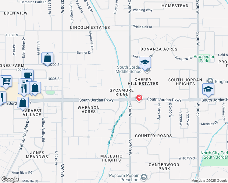 map of restaurants, bars, coffee shops, grocery stores, and more near 10369 South 2840 West in South Jordan