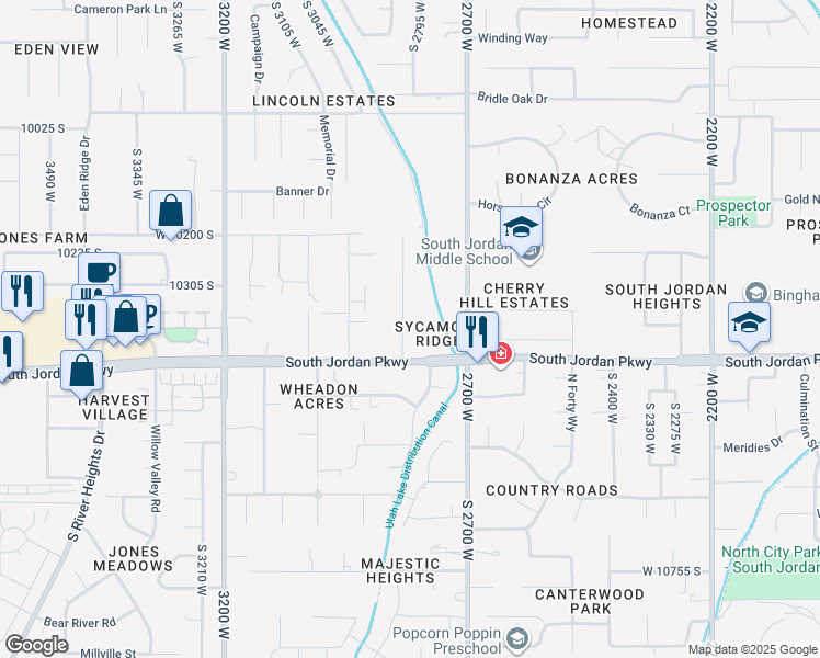 map of restaurants, bars, coffee shops, grocery stores, and more near 10369 South 2840 West in South Jordan
