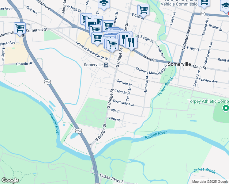 map of restaurants, bars, coffee shops, grocery stores, and more near 143 South Bridge Street in Somerville