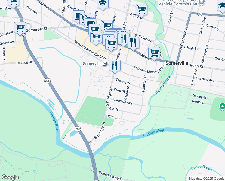 map of restaurants, bars, coffee shops, grocery stores, and more near 143 South Bridge Street in Somerville