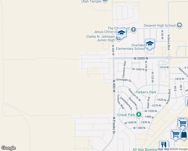 map of restaurants, bars, coffee shops, grocery stores, and more near 539 West 1860 North in Tooele