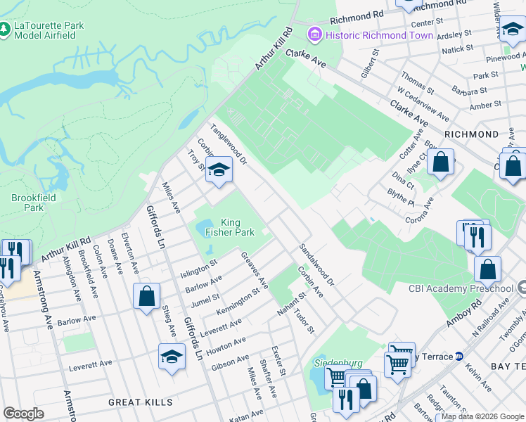 map of restaurants, bars, coffee shops, grocery stores, and more near 315 Corbin Avenue in Staten Island