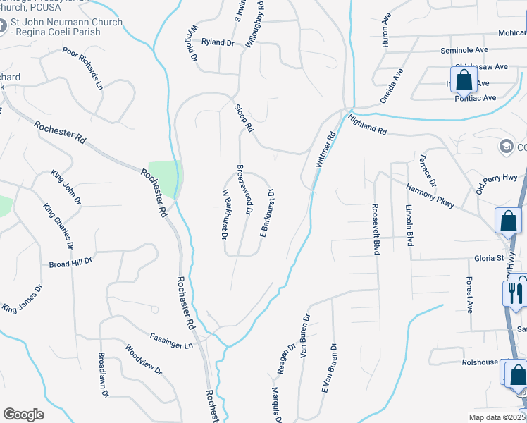 map of restaurants, bars, coffee shops, grocery stores, and more near 8685 Breezewood Drive in Pittsburgh