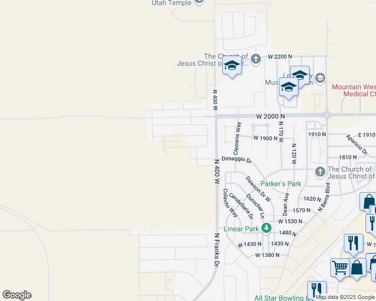 map of restaurants, bars, coffee shops, grocery stores, and more near 491 West 1860 North in Tooele