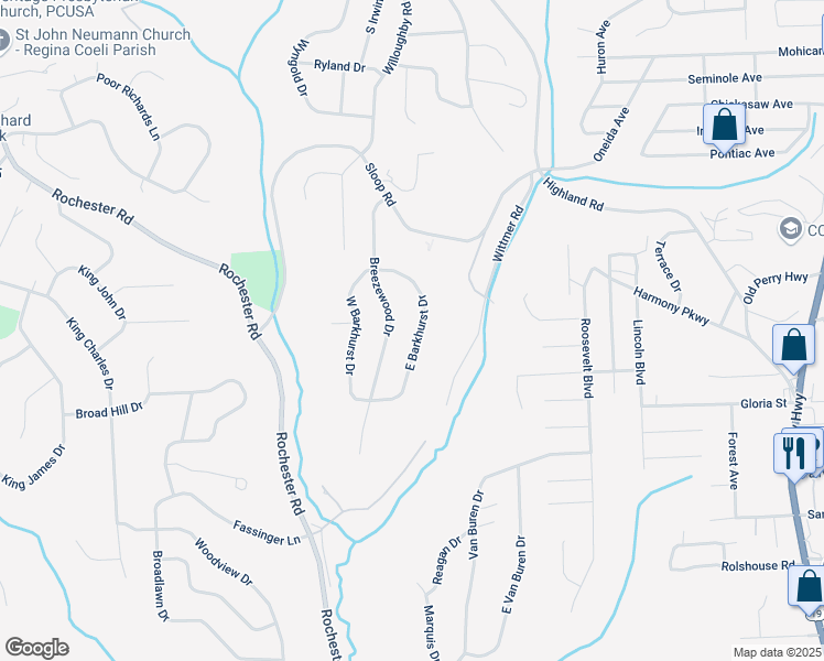 map of restaurants, bars, coffee shops, grocery stores, and more near 8685 Breezewood Drive in Pittsburgh