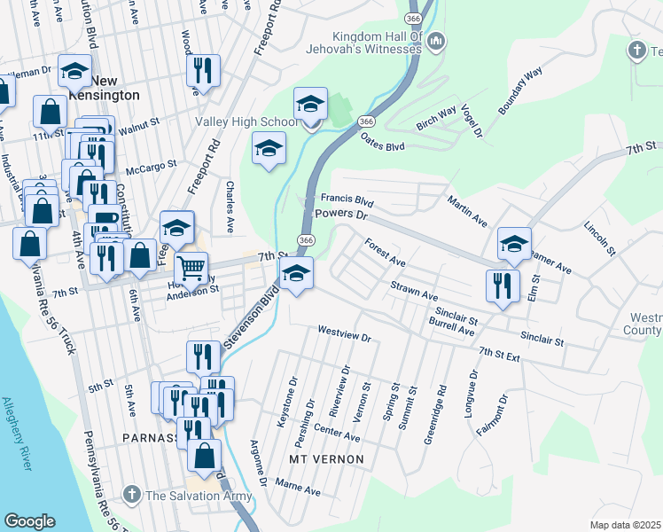 map of restaurants, bars, coffee shops, grocery stores, and more near 700 Ross Avenue in New Kensington