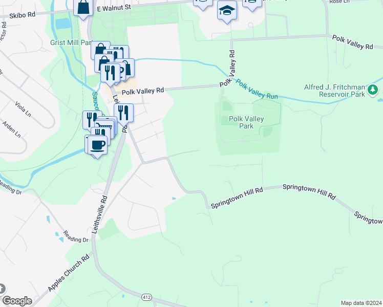 map of restaurants, bars, coffee shops, grocery stores, and more near 2011 Springtown Hill Road in Hellertown
