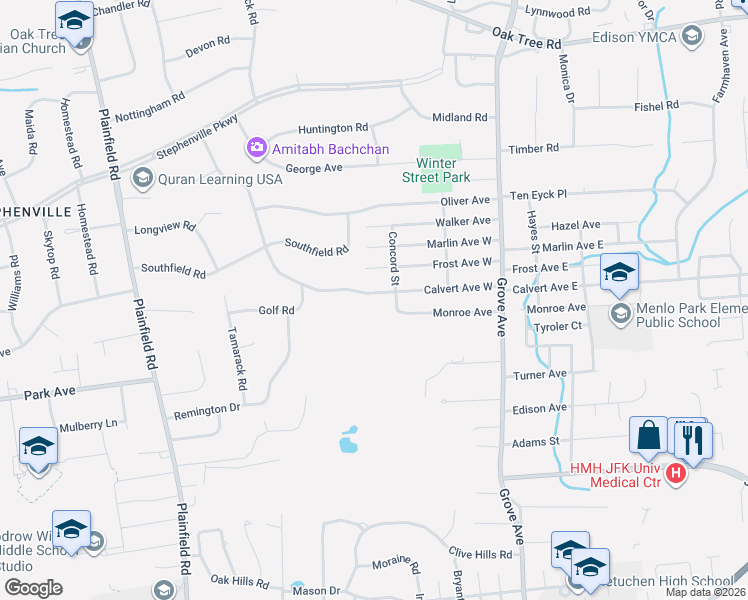 map of restaurants, bars, coffee shops, grocery stores, and more near 16 Concord Street in Edison