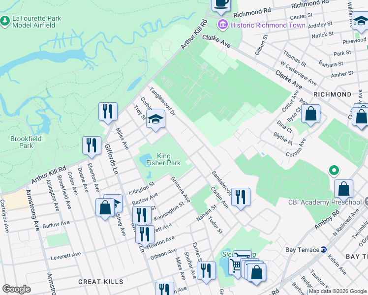 map of restaurants, bars, coffee shops, grocery stores, and more near 315 Corbin Avenue in Staten Island