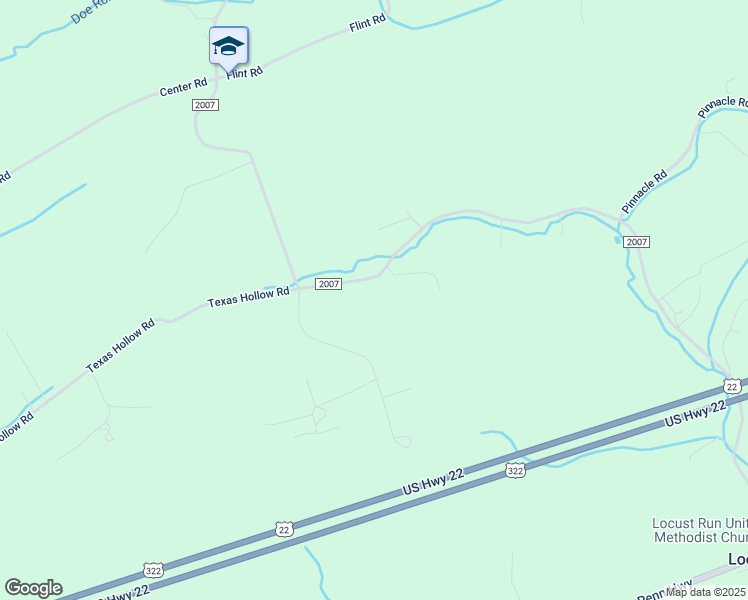 map of restaurants, bars, coffee shops, grocery stores, and more near 1561 Locust Run Road in Mifflintown