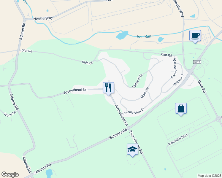 map of restaurants, bars, coffee shops, grocery stores, and more near 8932 Grady Drive in Breinigsville